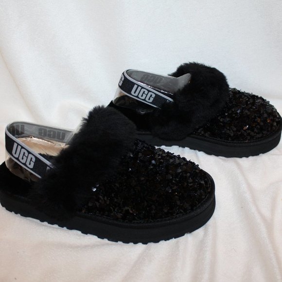NIB YOUTH 4 WOMEN'S 6 CHUNKY WEDGE SEQUIN‎ SLIPPERS BLACK - Picture 3 of 8